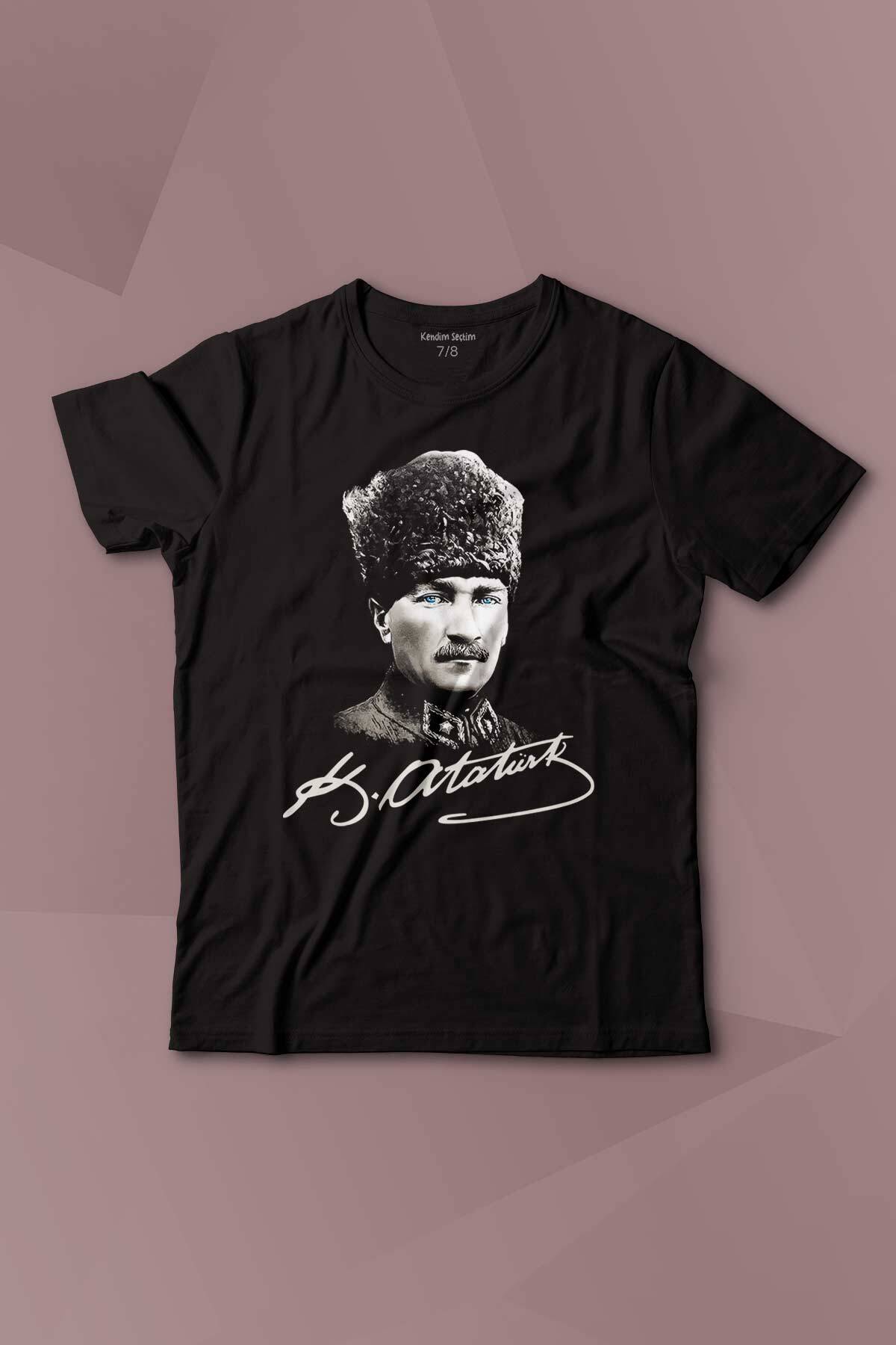 Atatürk Gazi Mustafa Kemal Kalpaklı Baskılı Çocuk Tişört Kısa Kollu