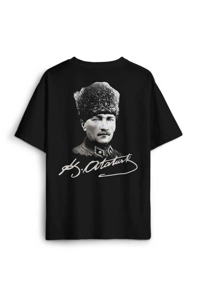 Atatürk Gazi Mustafa Kemal Kalpaklı Sırt Ön Baskılı Oversize Tişört Unisex