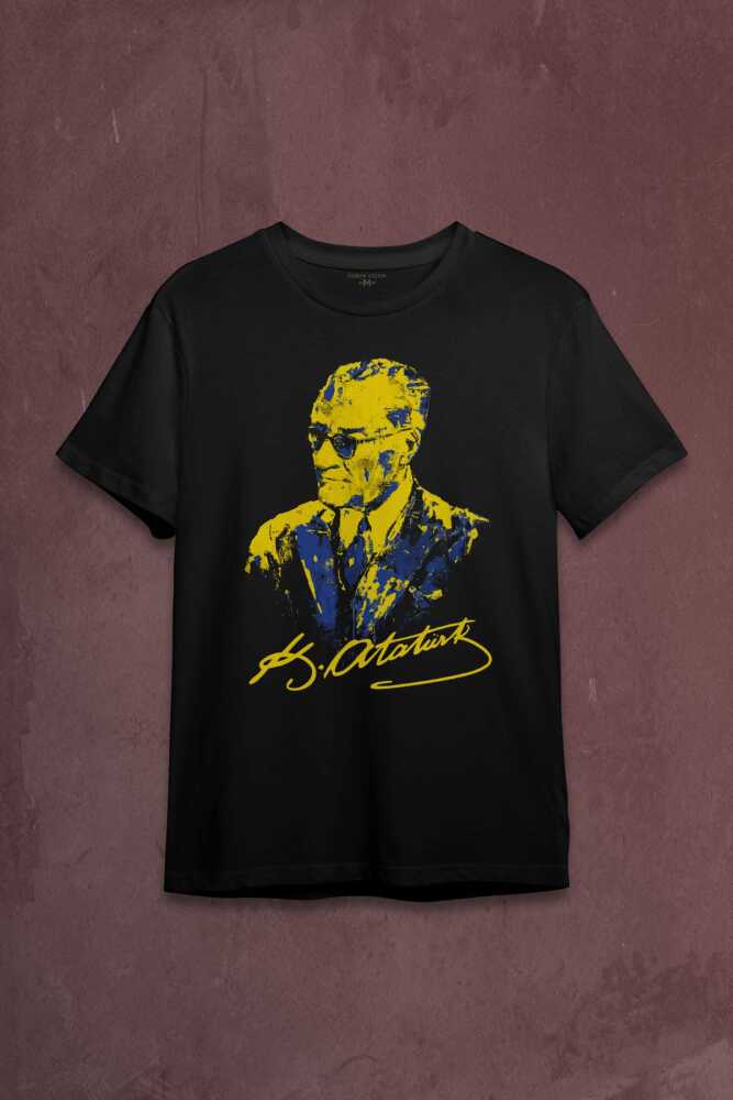 Atatürk Sarı Lacivert Baskılı Tişört Unisex