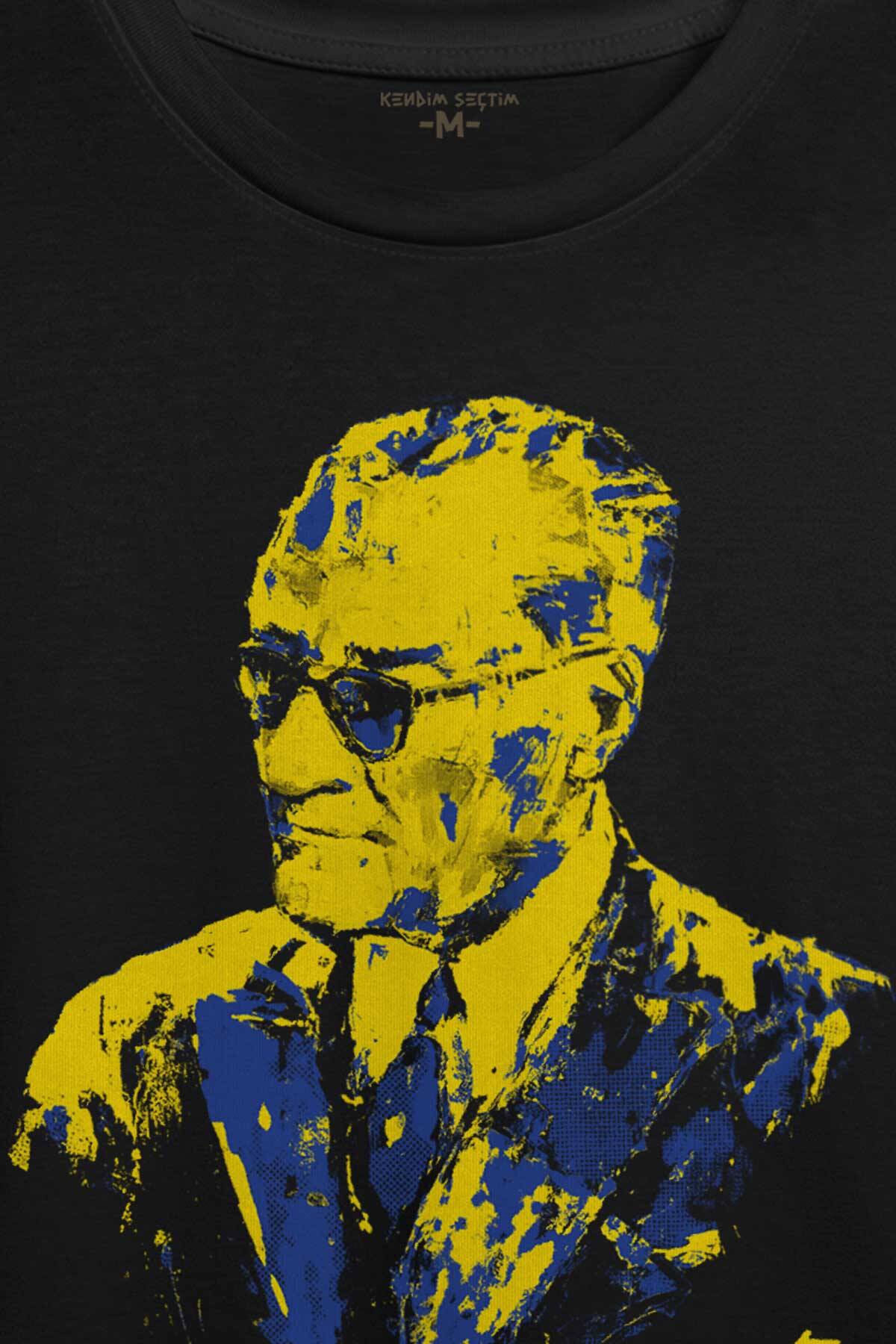Atatürk Sarı Lacivert Baskılı Tişört Unisex (1)