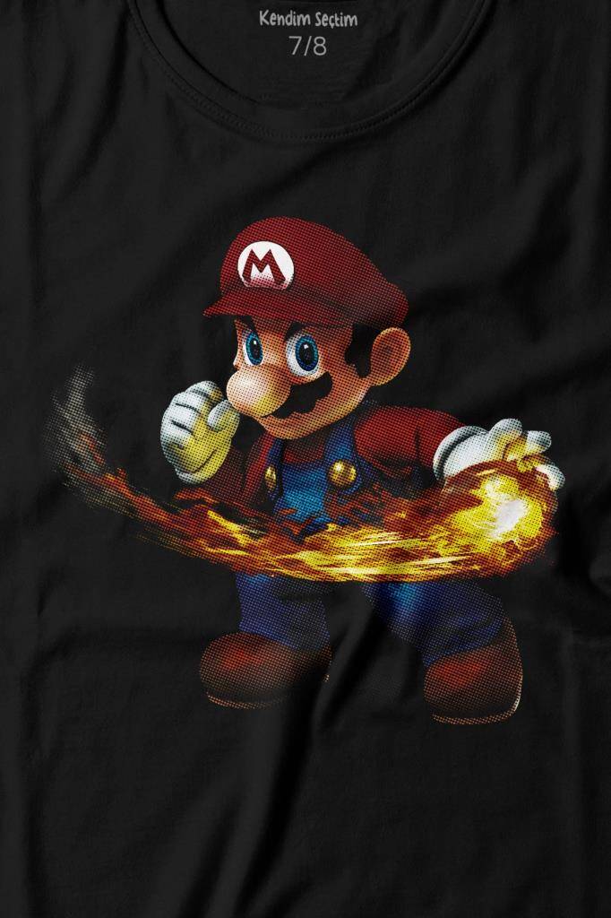Ateş Çıkaran Super Mario Smash Bros Oyun Baskılı Tişört Çocuk T-shirt - 2