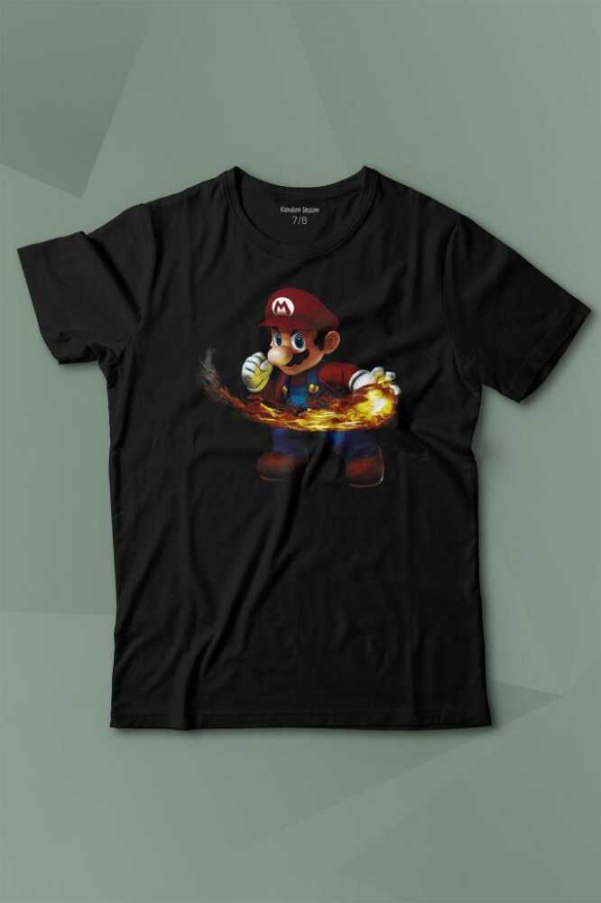 Ateş Çıkaran Super Mario Smash Bros Oyun Baskılı Çocuk Tişört
