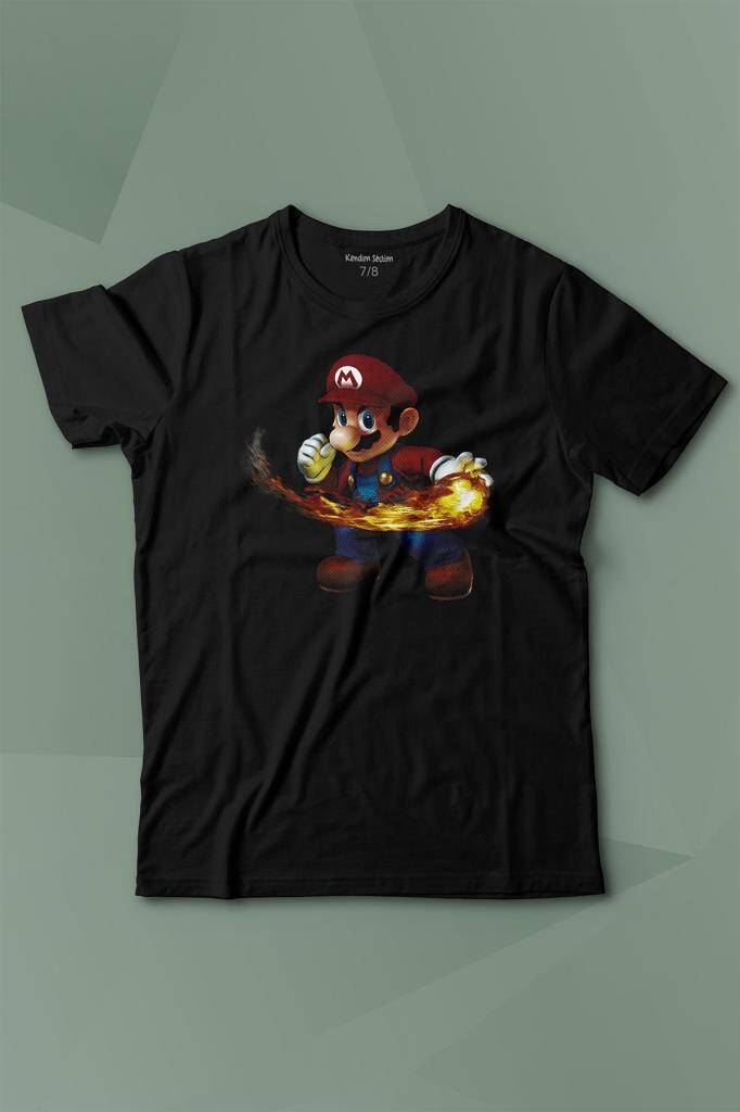 Ateş Çıkaran Super Mario Smash Bros Oyun Baskılı Çocuk Tişört