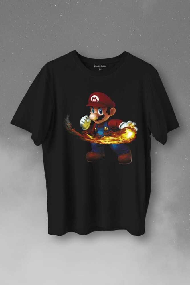 Ateş Çıkaran Super Mario Smash Bros Oyun Baskılı Tişört Unisex