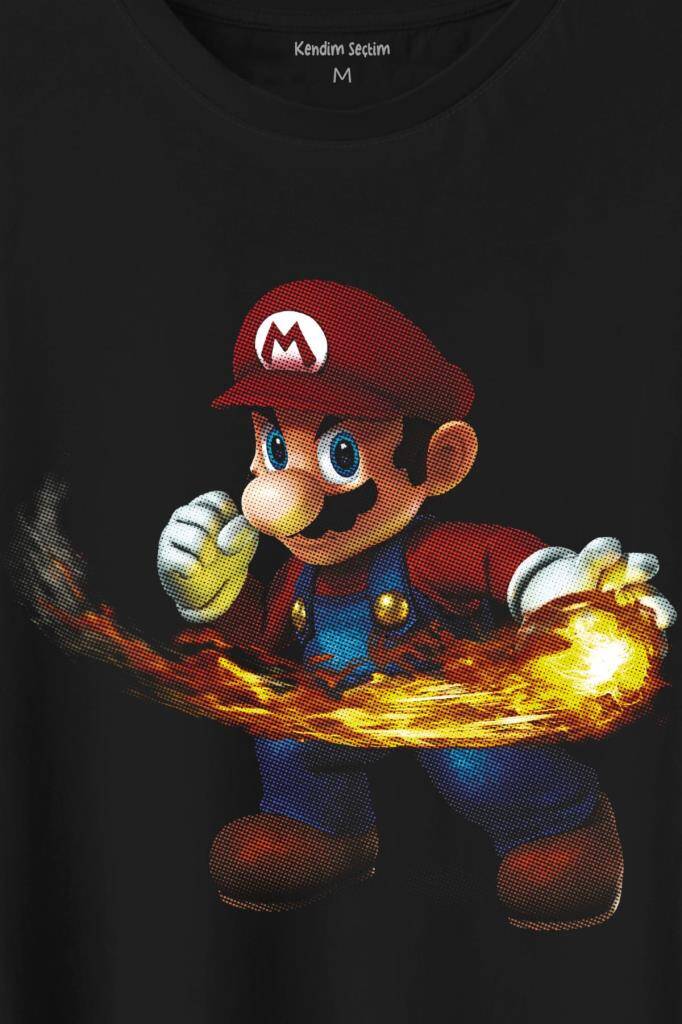 Ateş Çıkaran Super Mario Smash Bros Oyun Baskılı Tişört Unisex (1)