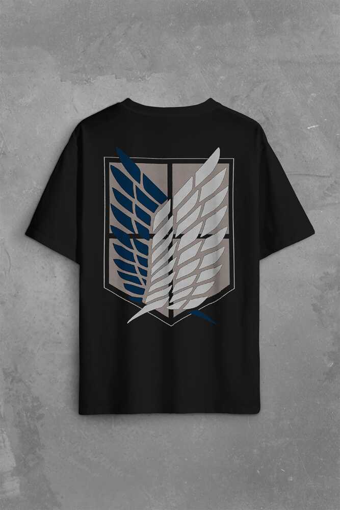 Attack On Titan Regiments Scout Symbol Sırt Ön Baskılı Oversize Tişört Unisex T-Shirt (1)