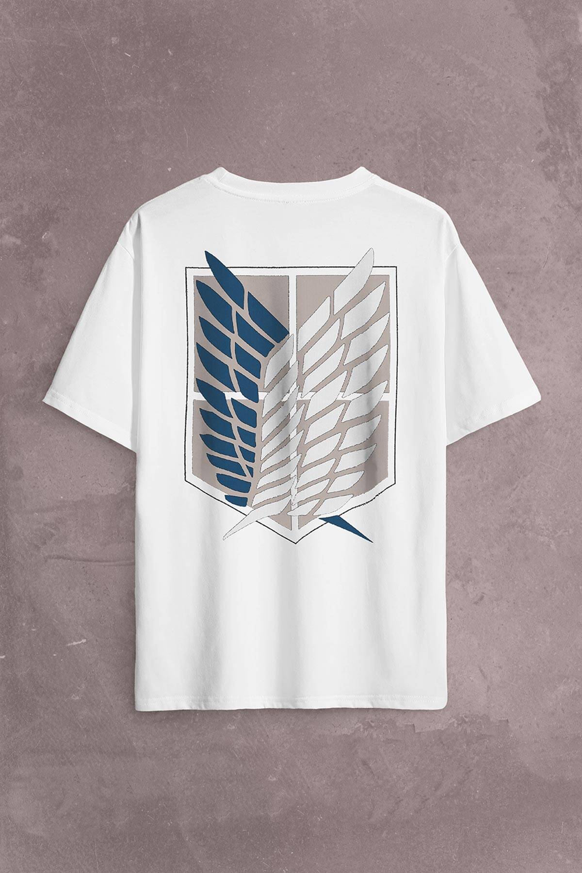 Attack On Titan Regiments Scout Symbol Sırt Ön Baskılı Oversize Tişört Unisex T-Shirt (1)