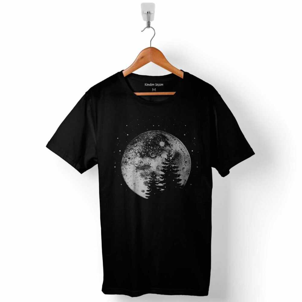 Ay Işığı Krateri Moon Ağaç Cosmos Evren Baskılı Tişört Unisex