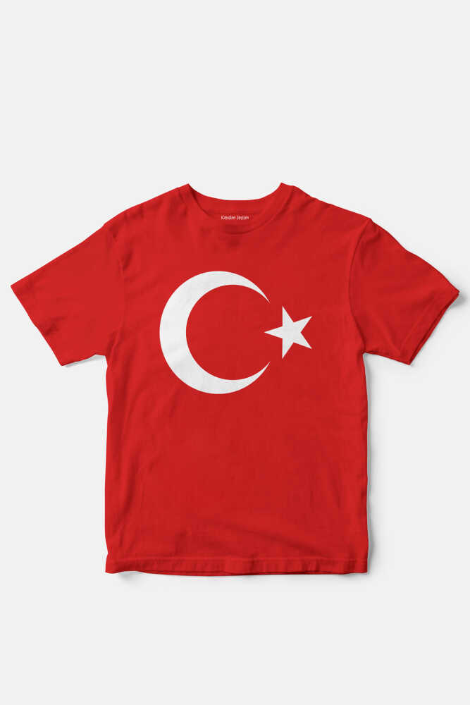 Ay Yıldız Baskılı Türk Bayraklı 23 Nisan Kırmızı Çocuk Tişört