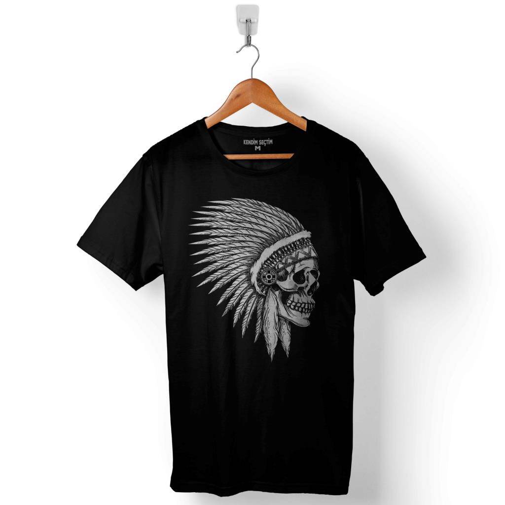 Aztec Skull Drawings Kuru Kafa Kızılderili Yerli Baskılı Tişört Unisex