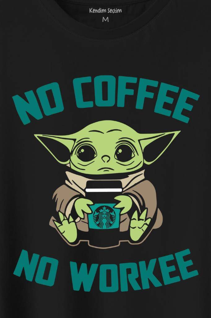 Baby No Coffee No Workee Star Kahve Baskılı Siyah Tişört Unisex (1)