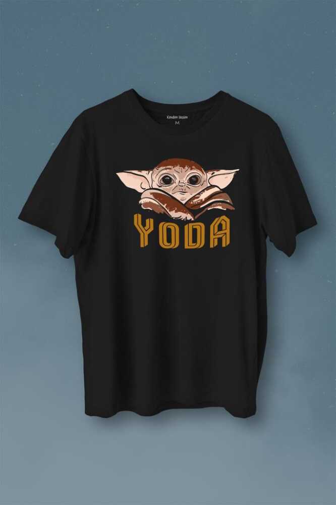 Baby On Board Yoda Star Wars Kahverengi Bebek Mandalorian Baskılı Siyah Tişört Unisex