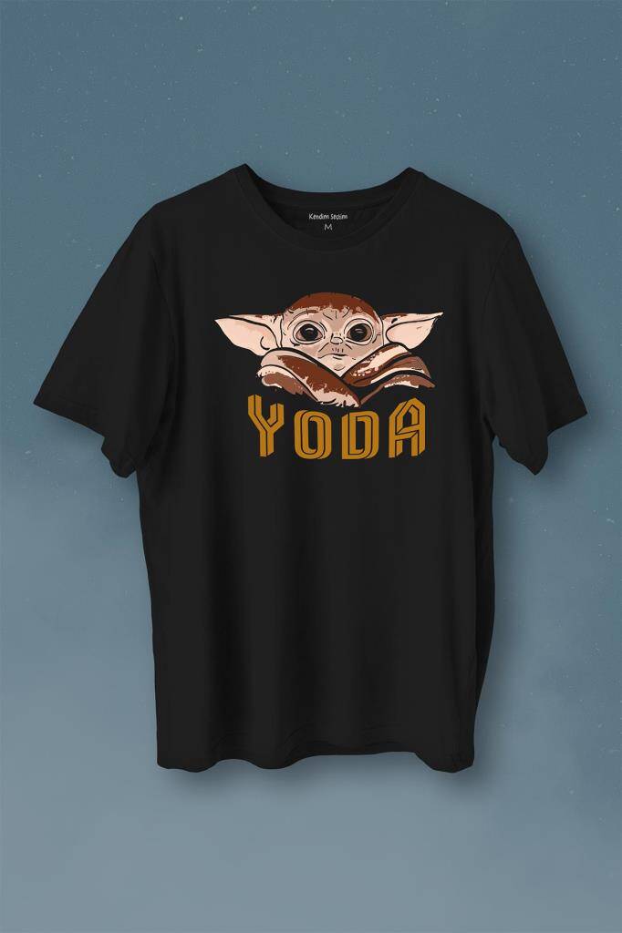 Baby On Board Yoda Star Wars Kahverengi Bebek Mandalorian Baskılı Siyah Tişört Unisex