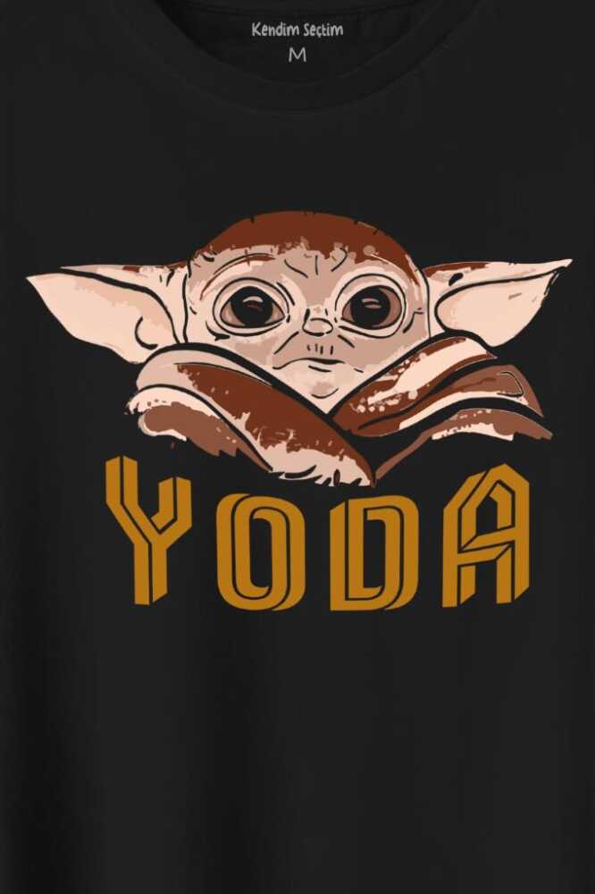 Baby On Board Yoda Star Wars Kahverengi Bebek Mandalorian Baskılı Siyah Tişört Unisex (1)