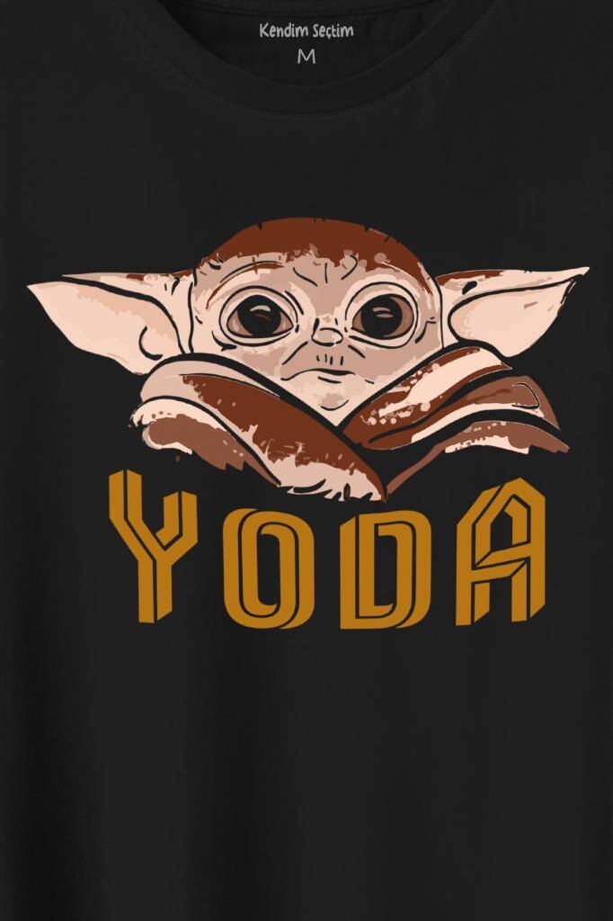 Baby On Board Yoda Star Wars Kahverengi Bebek Mandalorian Baskılı Siyah Tişört Unisex (1)