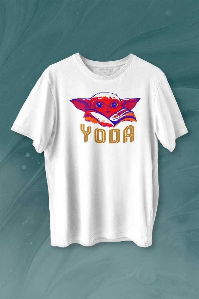 Baby on Board Yoda Star Wars Kahverengi Bebek Mandalorian Baskılı Beyaz Tişört Unisex