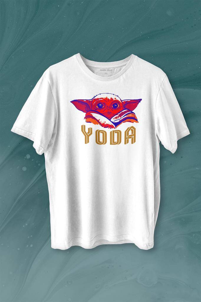 Baby on Board Yoda Star Wars Kahverengi Bebek Mandalorian Baskılı Beyaz Tişört Unisex