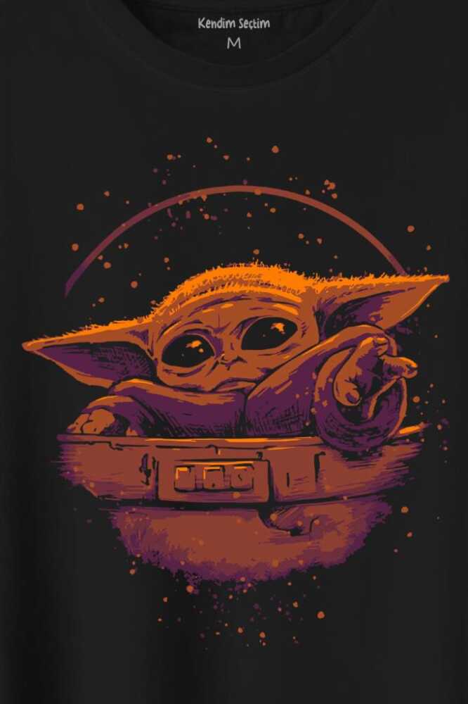 Baby On Board Yoda Star Wars Yeşil Bebek Mandalorian Baskılı Siyah Tişört Unisex (1)