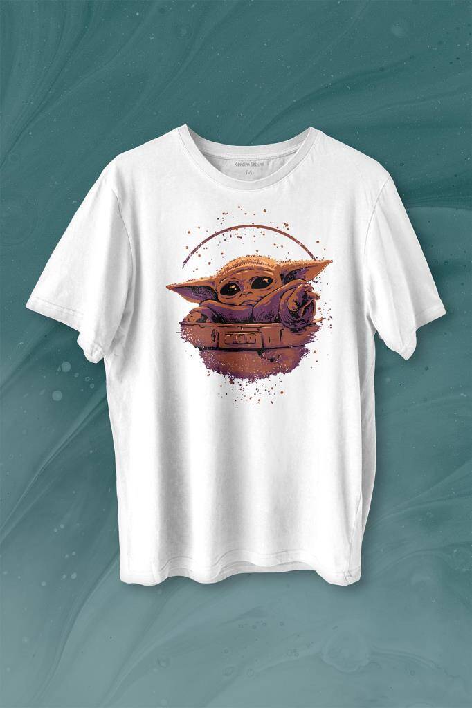 Baby on Board Yoda Star Wars Yeşil Bebek Mandalorian Baskılı Beyaz Tişört Unisex