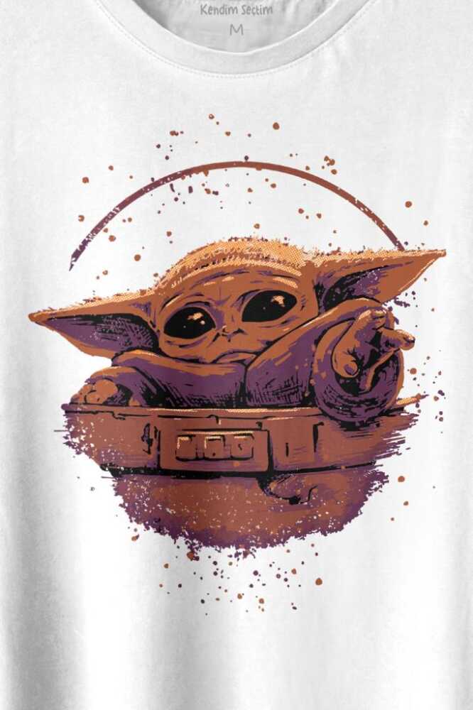 Baby on Board Yoda Star Wars Yeşil Bebek Mandalorian Baskılı Beyaz Tişört Unisex (1)