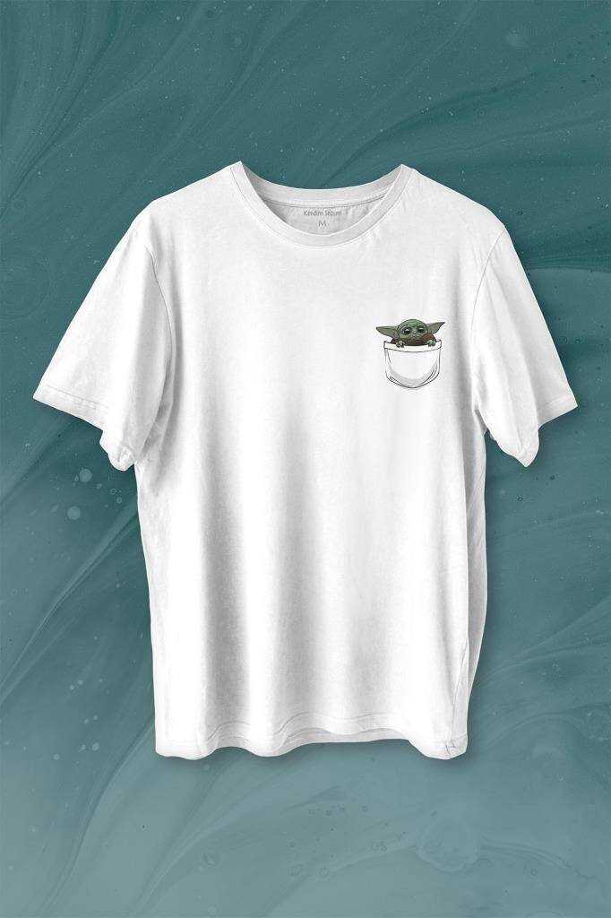 Baby on Board Yoda Star Wars Yeşil Bebek Mandalorian Cep Baskılı Tişört Unisex - 1