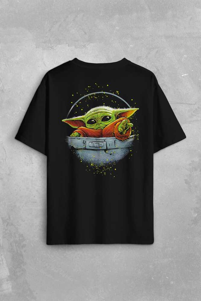 Baby On Board Yoda Star Wars Yeşil Bebek Mandalorian Sırt Ön Baskılı Oversize Tişört Unisex (1)