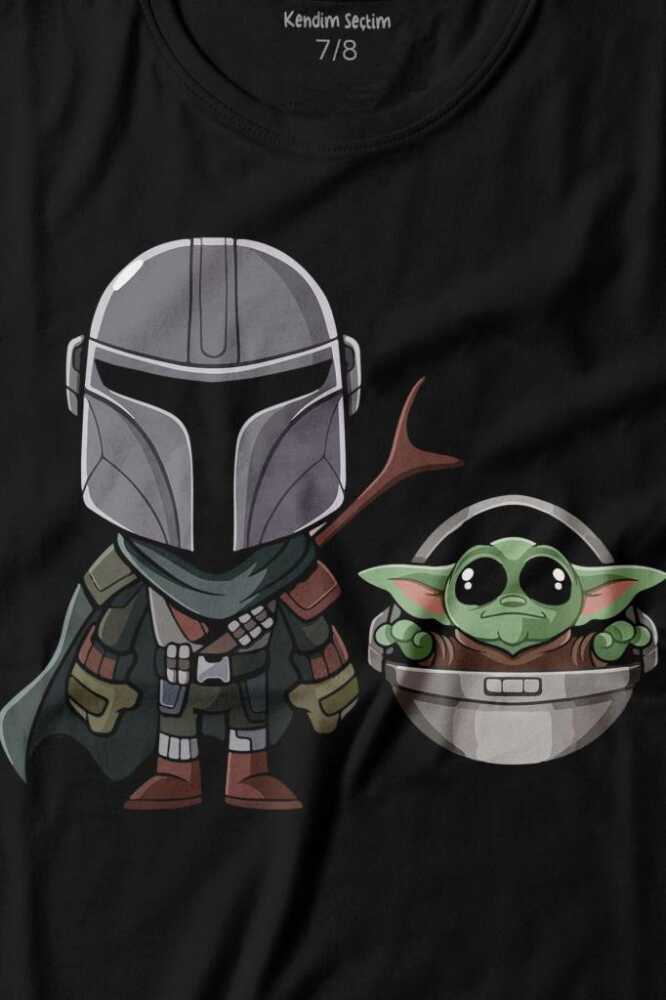 Baby Yoda Mando Figür The Mandalorian Bebek Yoda Star Wars Baskılı Çocuk Tişört (1)