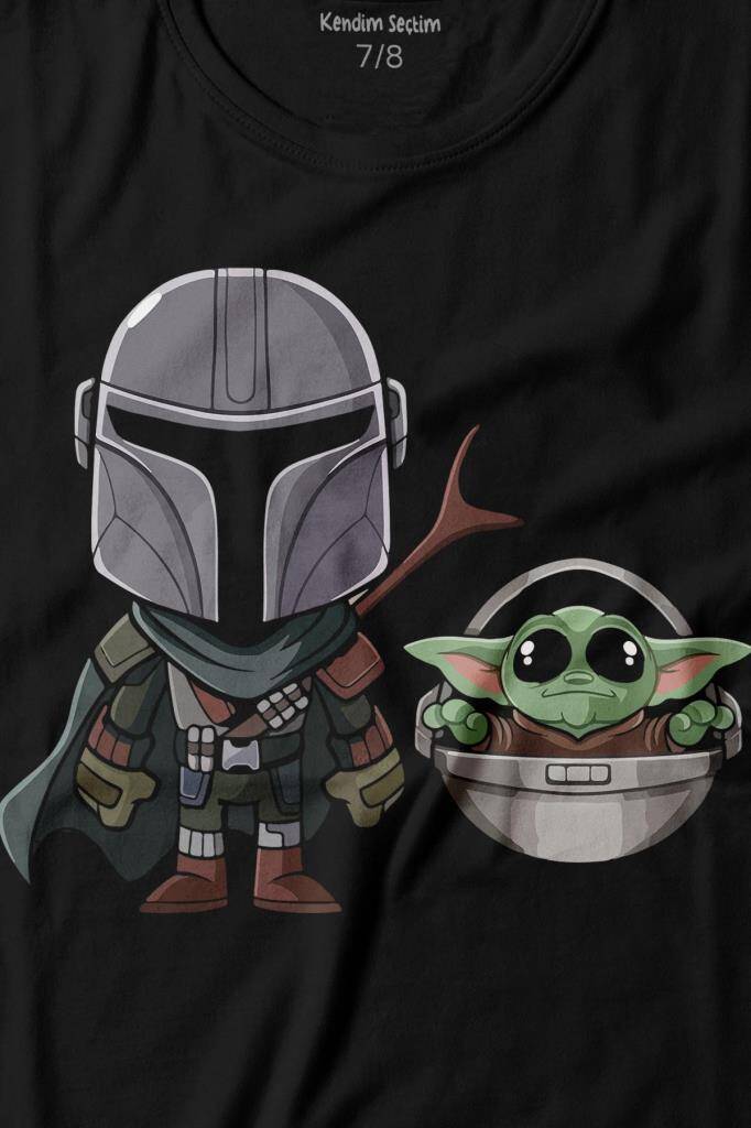 Baby Yoda Mando Figür The Mandalorian Bebek Yoda Star Wars Baskılı Çocuk Tişört (1)