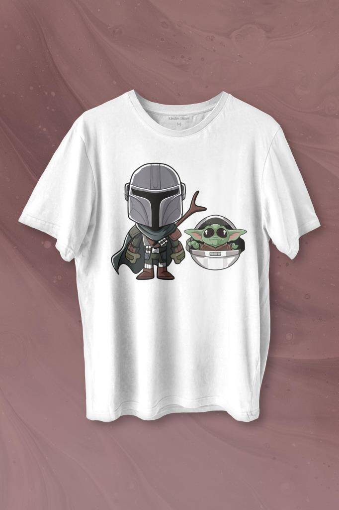 Baby Yoda Mando Figür The Mandalorian Bebek Yoda Star Wars Baskılı Tişört Unisex T-shirt