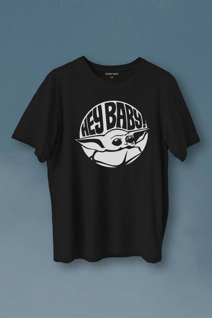 Baby Yoda Star Wars Mandalorian Jedi Baskılı Siyah Tişört Unisex