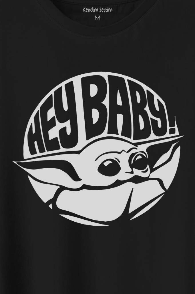 Baby Yoda Star Wars Mandalorian Jedi Baskılı Siyah Tişört Unisex (1)