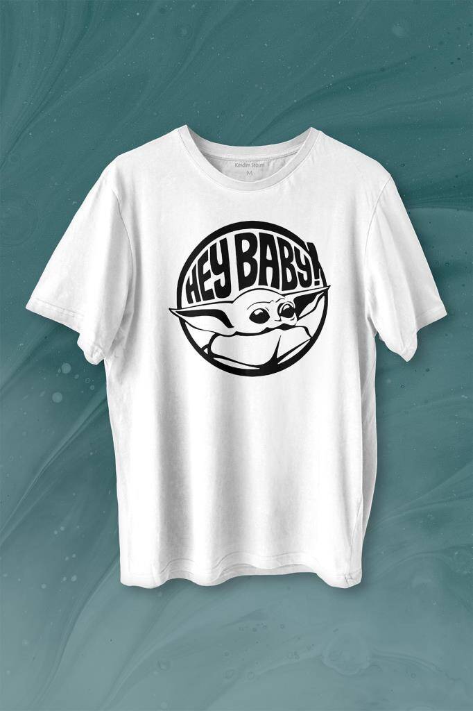 Baby Yoda Star Wars Mandalorian Jedi Baskılı Beyaz Tişört Unisex