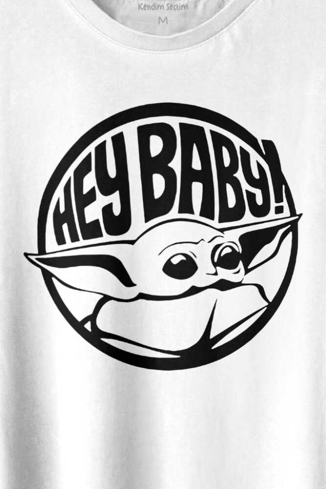 Baby Yoda Star Wars Mandalorian Jedi Baskılı Beyaz Tişört Unisex (1)