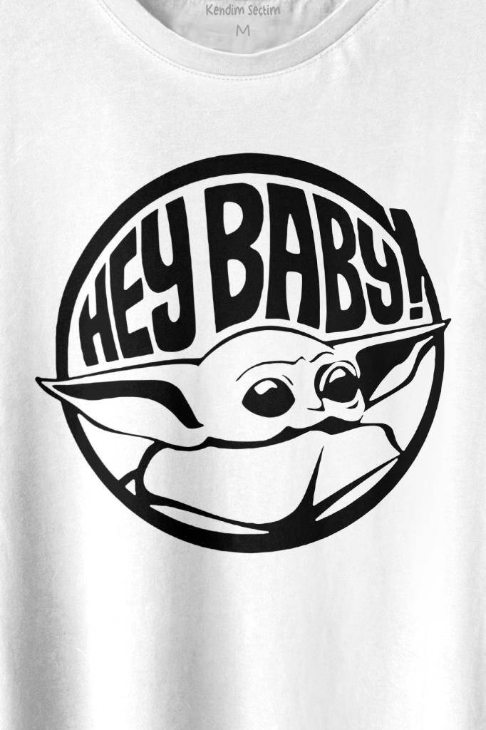Baby Yoda Star Wars Mandalorian Jedi Baskılı Beyaz Tişört Unisex (1)