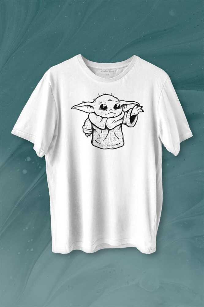 Baby Yoda Star Wars Mandalorian Silueti Baskılı Tişört Unisex