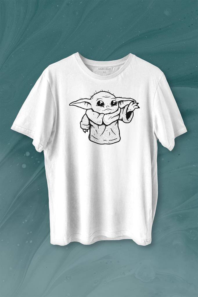 Baby Yoda Star Wars Mandalorian Silueti Baskılı Tişört Unisex