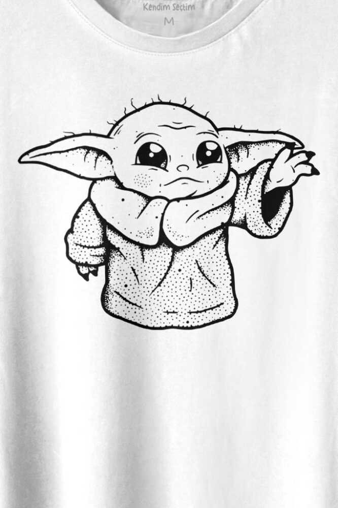 Baby Yoda Star Wars Mandalorian Silueti Baskılı Tişört Unisex (1)