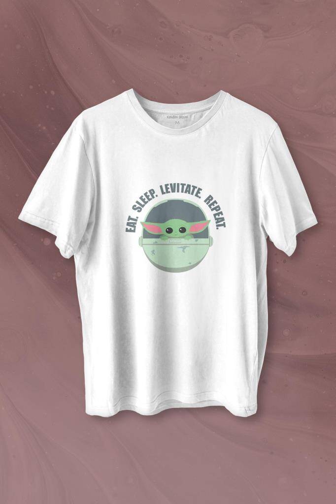 Baby Yoda The Mandalorian Star Wars Bebek Yoda Baskılı Beyaz Tişört Unisex - 1