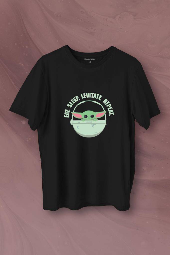 Baby Yoda The Mandalorian Star Wars Bebek Yoda Baskılı Siyah Tişört Unisex