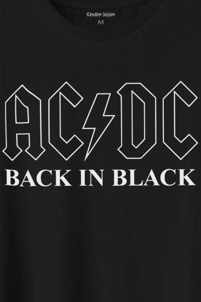 Back In Black AC DC Alternatif Doğru Akım Baskılı Siyah Tişört Unisex (1)