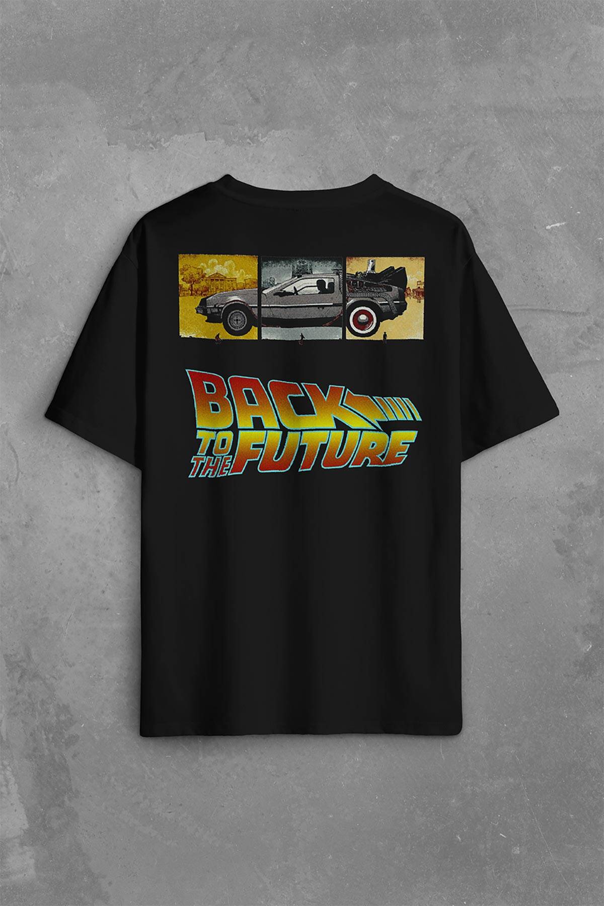 Back To The Future Geleceğe Dönüş Sırt Ön Baskılı Siyah Oversize Tişört Unisex (1)