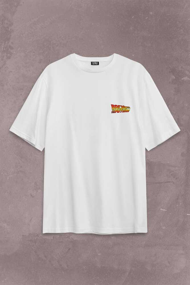Back To The Future Geleceğe Dönüş Sırt Ön Baskılı Beyaz Oversize Tişört Unisex