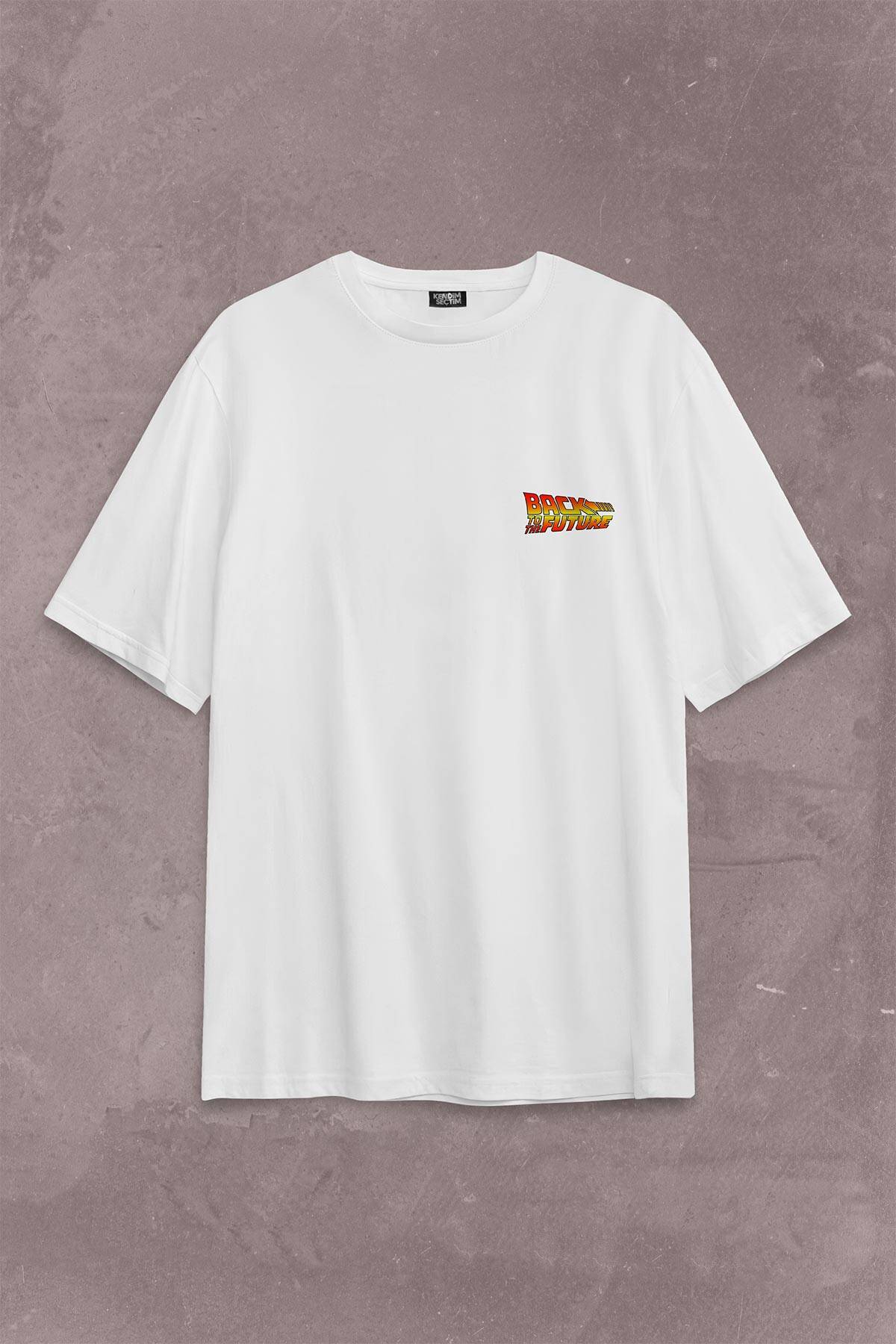 Back To The Future Geleceğe Dönüş Sırt Ön Baskılı Beyaz Oversize Tişört Unisex