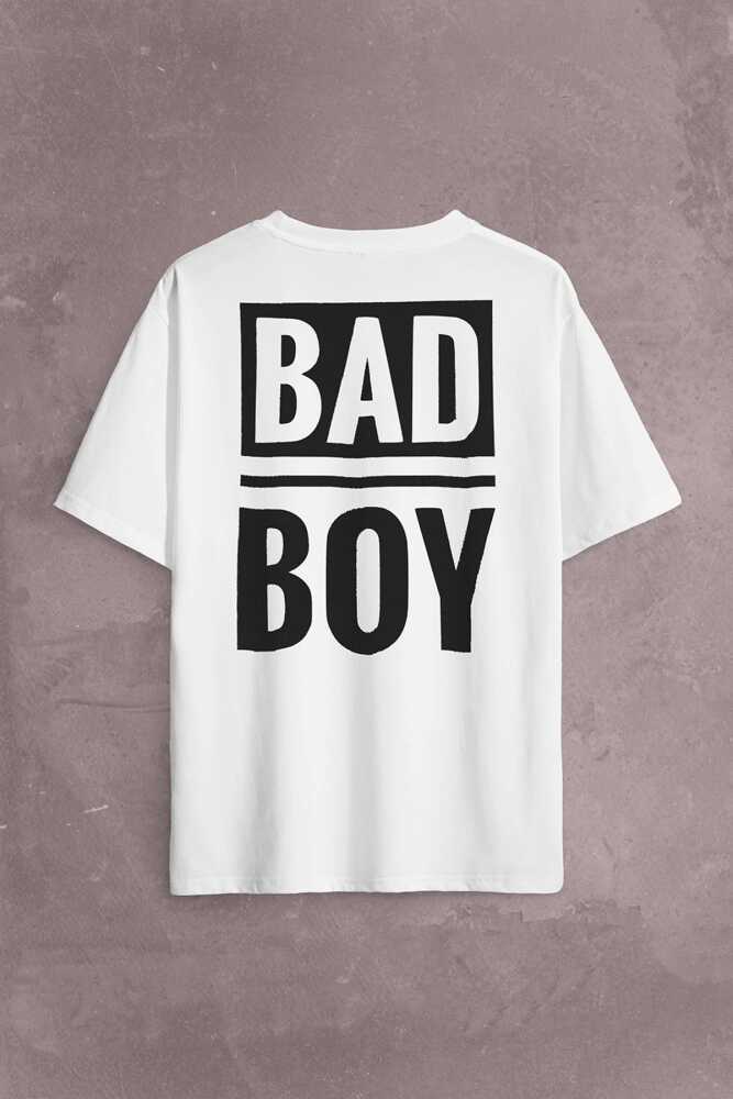 Bad Boy Badboy Kötü Haylaz Çocuk Sırt Ön Baskılı Beyaz Oversize Tişört Unisex
