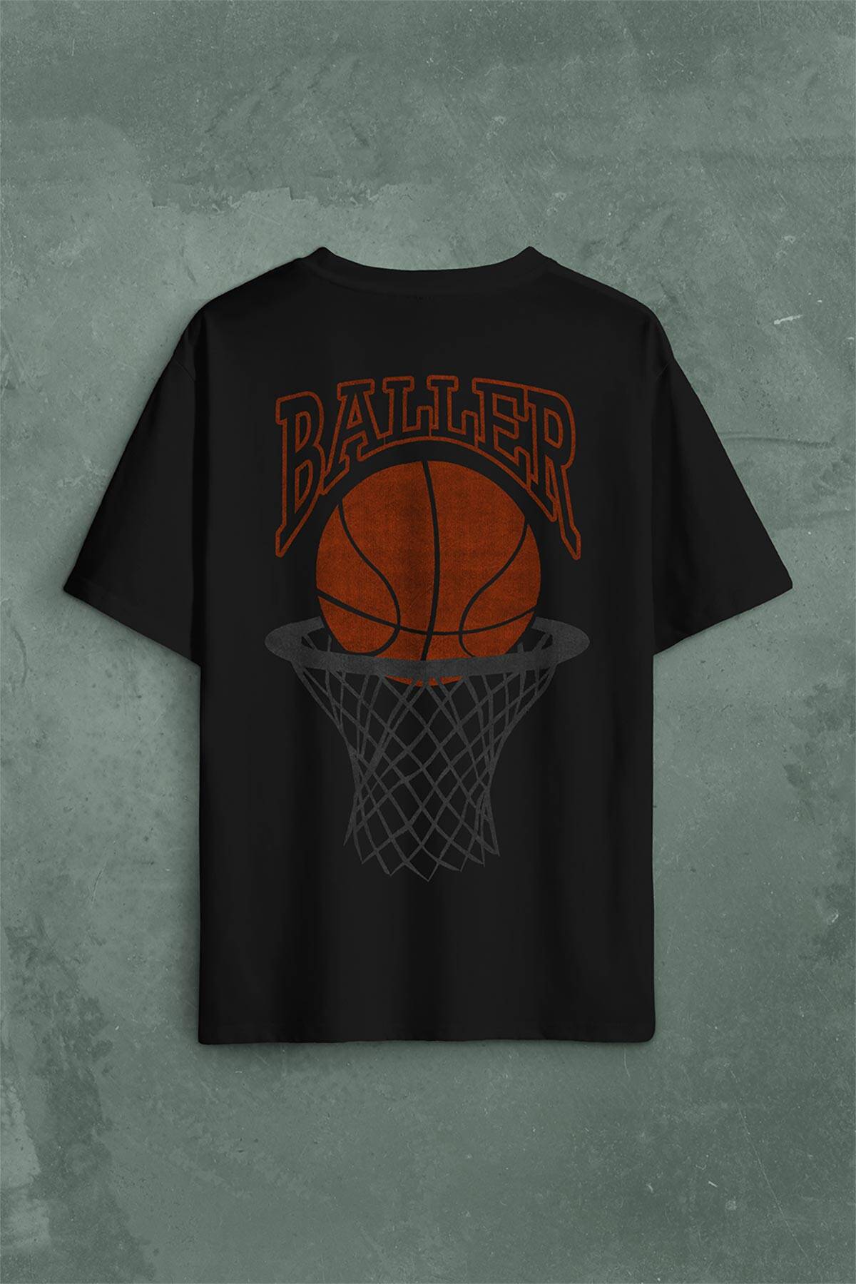 Baller Basketball Basketbol Nba Basketçi Üçlük Sırt Ön Baskılı Oversize Tişört Unisex (1)