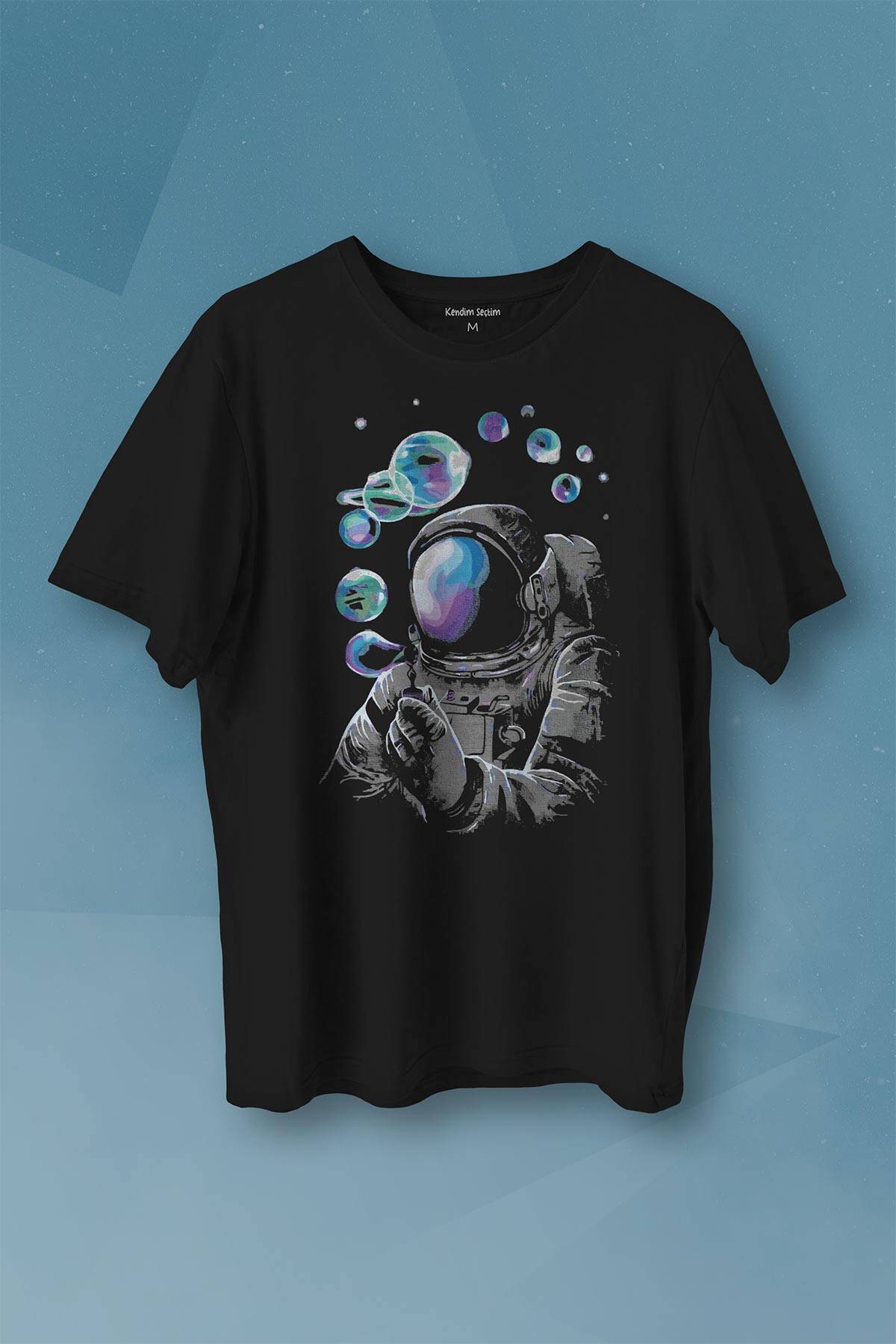 Baloncuk Köpük Tabancası Uzayda Astronot Cosmos Balon Baskılı Tişört Unisex