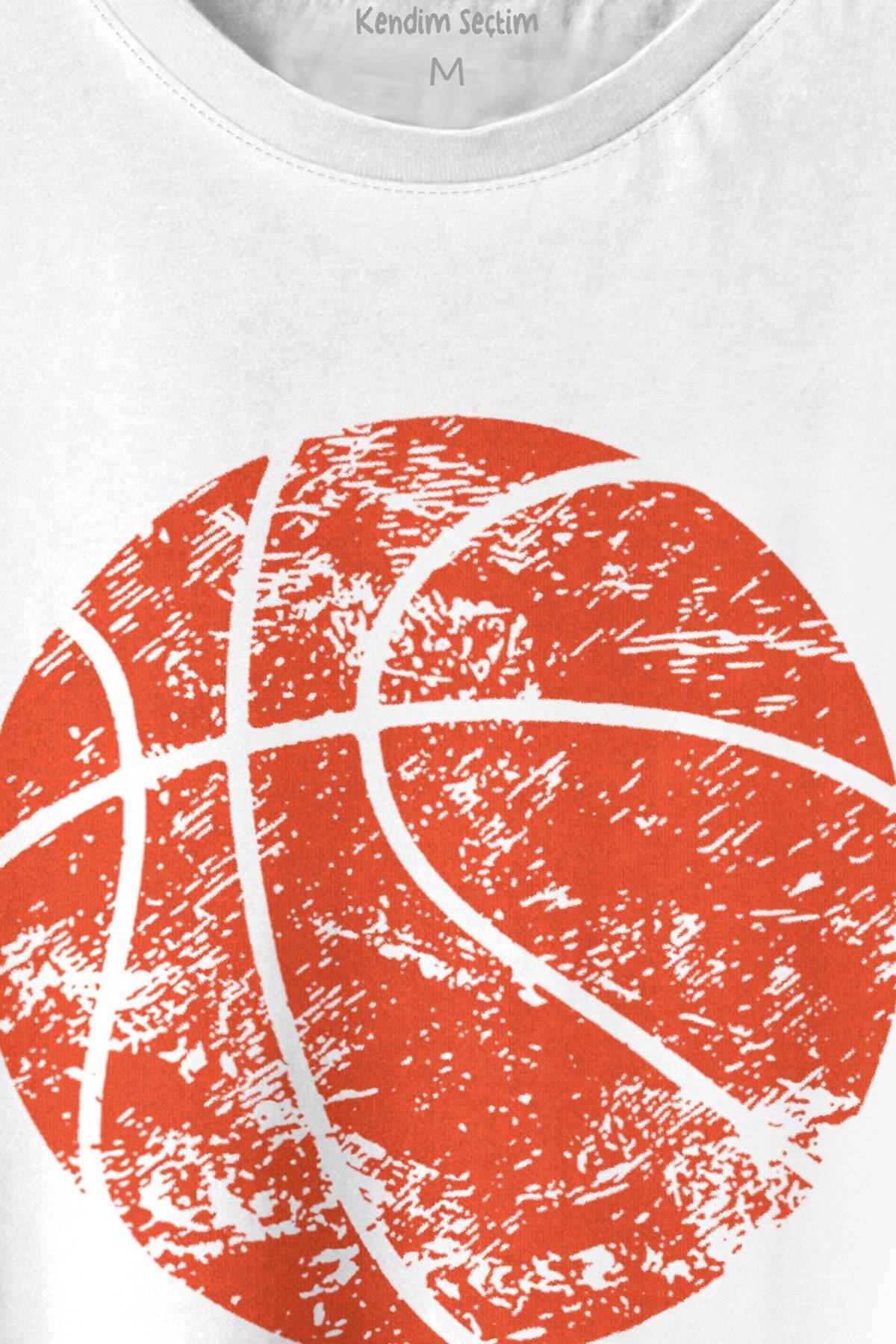 Basketball Vintage Grunge Retro Basket Topu Baskılı Beyaz Tişört Unisex (1)