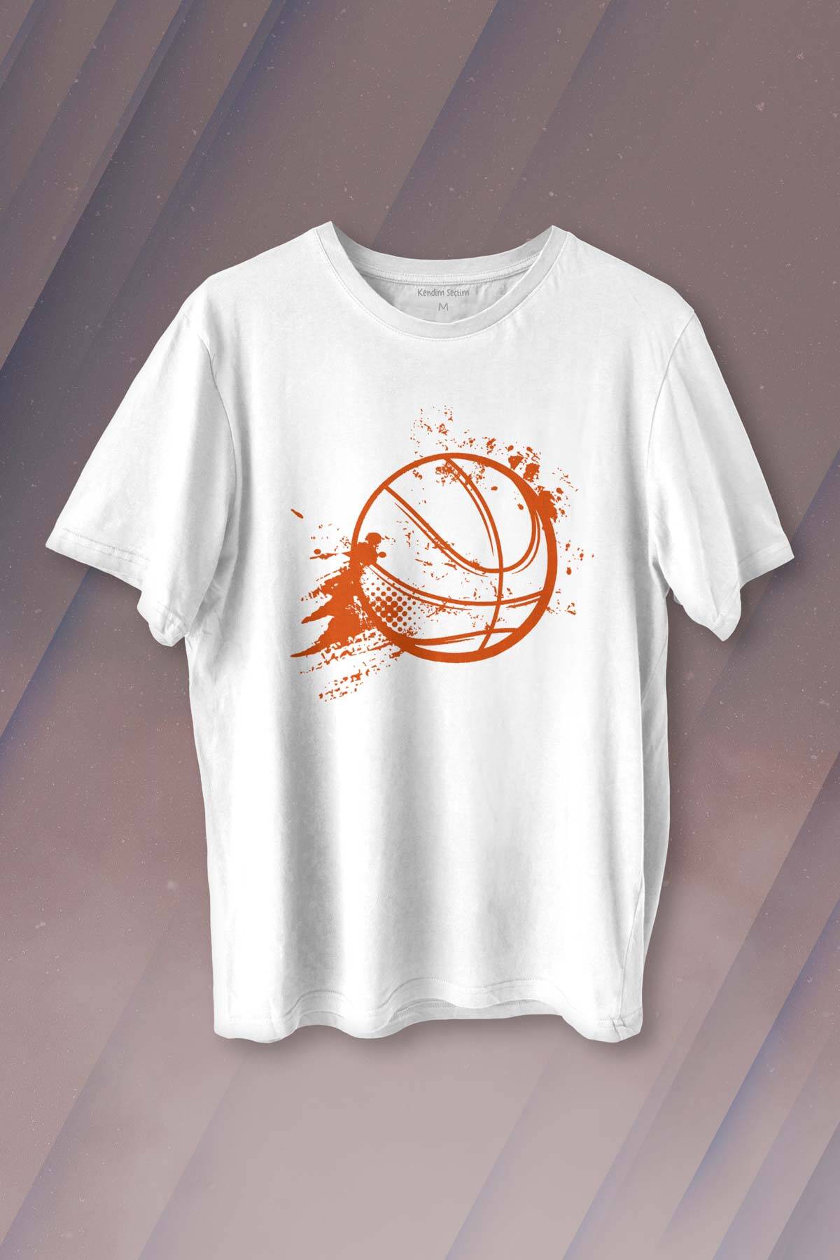 Basketball Vintage Grunge Retro Sprey Basket Topu Baskılı Beyaz Tişört Unisex