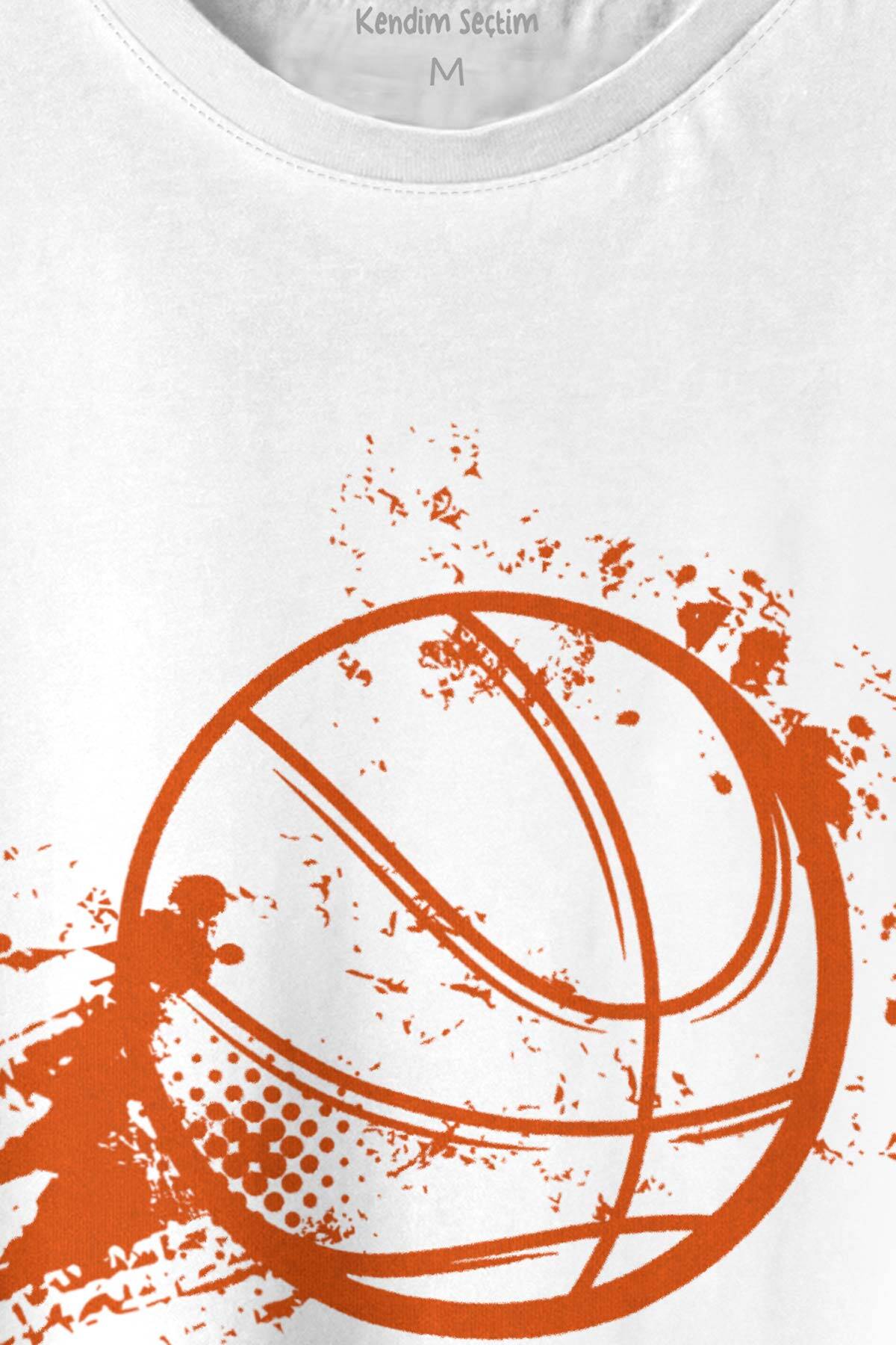 Basketball Vintage Grunge Retro Sprey Basket Topu Baskılı Beyaz Tişört Unisex (1)