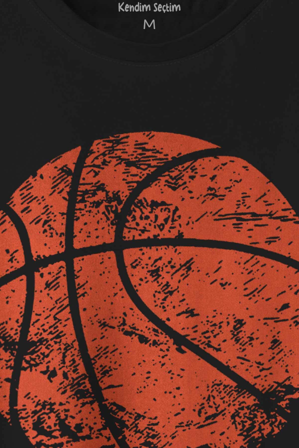 Basketball Vintage Grunge Retro Basket Topu Baskılı Siyah Tişört Unisex (1)